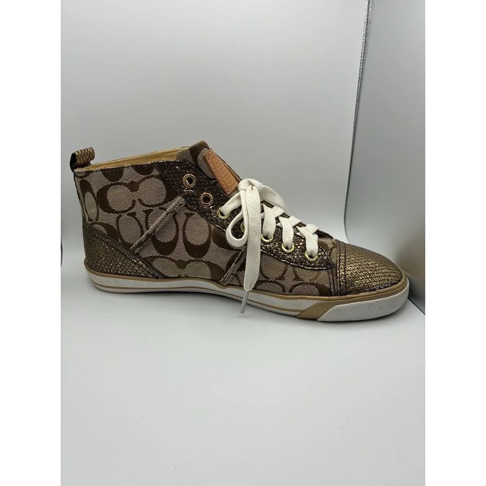 Coach F00793J1 Metallic Gold Signature Canvas Sneakers Women's 9B – Authentic